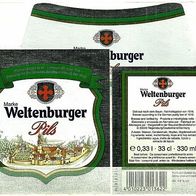 Bieretikett "Weltenburger Pils" Brauerei Bischofshof Regensburg Oberpfalz Bayern