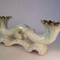 Bege/ Grüner Keramik-Kerzenständer, 60ger Jahre - Bay Keramik