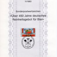 BRD / Bund 1983 Über 450 Jahre deutsches Reinheitsgebot für Bier MiNr. 1179 ETB 11