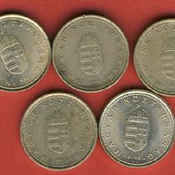 Ungarn 5x 1 Forint 2005,2000,1996,1994,1993 .