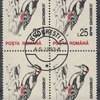BM115) Rumänien Mi. Nr. 4879 Viererblock o, Buntspecht