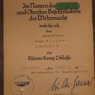Original Urkunde Eisernes Kreuz 2. Klasse, Unteroffizier vom 3./ Radf. Abt. 72