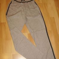 zara Hose Stoff hellgrau khakifarbene Seitenstreifen Gummibund + Reißverschluss Gr S