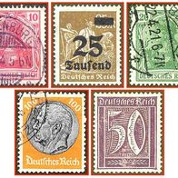 418a Deutsches Reich - fünf gestempelte Briefmarken verschiedene Werte