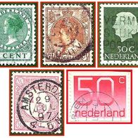 030a Niederlande - fünf gestempelte Briefmarken verschiedene Werte - Nederland