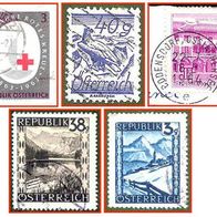 102a Österreich - fünf gestempelte Marken verschiedene Werte - Republik Österreich