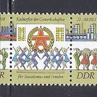 DDR 1988, MiNr: 3168 - 3169 Dreierstreifen Randstück sauber postfrisch