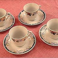 4 Kaffee-Tassen mit Unterteller , Blumenmuster ca.1955