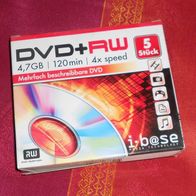DVD + RW 4,7GB 120 Min 4x speed, 5 Stück