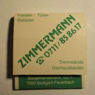 Streichholzheftchen Zündholzheftchen Werbung Fa. Zimmermann Stuttgart-Feuerbach