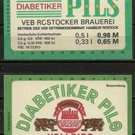 DDR Bieretiketten "Diabetiker Pils" : VEB Rostocker Brauerei, GK "HANSEAT" Rostock