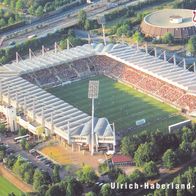 Bayer Leverkusen Panini Sammelkarte Postkarte Ulrich Haberland Stadion 1997