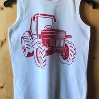 weißes T-Shirt Gr. 122/128 mit rotem Traktor (3809)