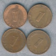 1 Pfennige 1976 D, F, G, J. kompl.
