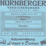 1. FC Nürnberg altes Ticket gegen Hertha BSC Berlin Saison 1984/1985