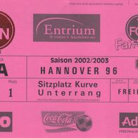 1. FC Nürnberg altes Ticket gegen Hannover 96 Saison 2002/2003