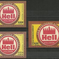 DDR Bieretiketten "Hell Vollbier" : VEB Rostocker Brauerei im GK Hanseat Rostock