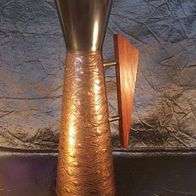 Messing-Vase mit Holzgriff, 50/60ger J. Design