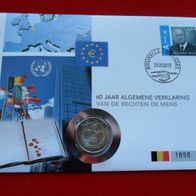 Belgien 2008 2 Euro Gedenkmünze Menschenrechte - als Europa Numisbrief - Edition