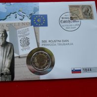 Slowenien 2008 2 Euro Gedenkmünze Primoz Turbar - als Europa Numisbrief - Edition
