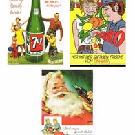 3 Nostalgische Plakate, Werbemotive, ab 1947,7up, Coca-Cola, Sinalco,30 x 24 cm, NEU