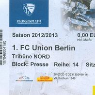 Ticket VfL Bochum vs 1. FC Union Berlin 19.5.2013 Presse Eintrittskarte Germany