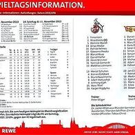 PRG team sheet 1. FC Köln vs 1. FC Union Berlin 4. 11. 2013 Deutschland Fußball