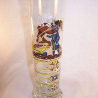 Altes Glas mit Spruch und Ackernszene