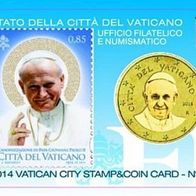 Vatikan Heiligsprechnung Papst JOH. PAUL II., Münzkarte zu 50 ct 2014. mit Briefmarke