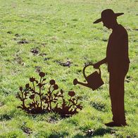 Gärtner Gerhard mit Gießkanne 175cm Rost Edelrost Gartenstecker Metall