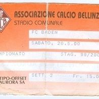 Ticket Eintrittskarte AC Bellinzona - FC Baden 20.5.2000 Svizzera Calcio Schweiz
