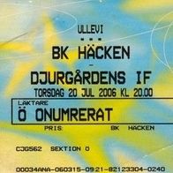 Ticket BK Häcken Göteborg vs Djurgårdens IF Stockholm Djurgardens 20.7.2006 DIF