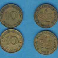10 Pfennig 1949 D, F, G, J. kompl. Bank Deutscher Länder