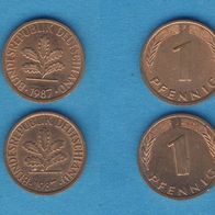 1 Pfennige 1987 D, F, G, J. kompl.