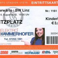 Ticket Sitzplatz Kinder SK Vorwärts Steyr - FC Blau-Weiß Linz 16.8.2013 VÖEST BW