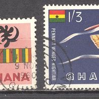 Ghana, 1959, Mi. 48, 61, Nationalfarben, Vogel, 2 Briefmarken, gest.