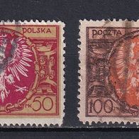 Polen, 1921, Mi. 172, 173, Adler, 2 Briefm., gest.