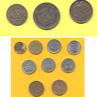Münzen Frankreich 1924 50 Centimes 1 Franc 10 Francs Al-Bro + 9 Münzen ab 1960