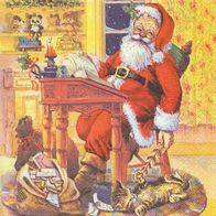 1 Serviette - Weihnachten - Christmas - Santa mit Katze