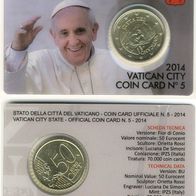 Vatikan Amtliche Coincard/ Münzkarte zu 50 ct 2014. Papst Franziskus !!