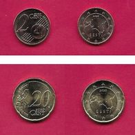 2020 Estland Estonia Eesti Kursmünzen 2 Cent & 20 Cent UNC prägefrisch