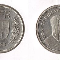 Schweiz 5 Franken 1933 B Silber