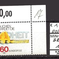 BRD / Bund 1984 Anti-Raucher-Kampagne MiNr. 1232 postfrisch Eckrand oben rechts