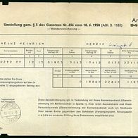 Renten-Umstellungsbescheid von Frs auf DM von 1958 Saarland