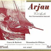 Etiqueta del vino "Arjau" Conca de Barberà Elab. Coop. Vinícola Sarral Tarragona