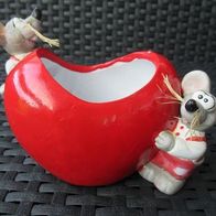 Keramik Herz mit Mäusen Deko Übertopf Vase Valentinstag Geschenk rot Mäuschen