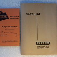 Konsum Mitgliedsausweis mit Konsum Satzung von 1953