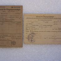 2 Ausweise für Fliegergeschädigte - Stadt Düsseldorf 1942 / 1943 / 1944