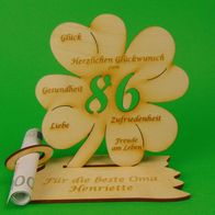 Geldgeschenk Kleeblatt Glückwunsch 11 cm Holz Geschenk 55 Jahre Gutschein 