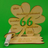 Geldgeschenk 11 cm Holz Kleeblatt Personalisiert mit Namen 70 Jahre Gutschein 